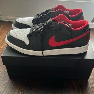 Nike Air Jordan 1 Low Black Fire Red-white in size 10. Only worn once!
